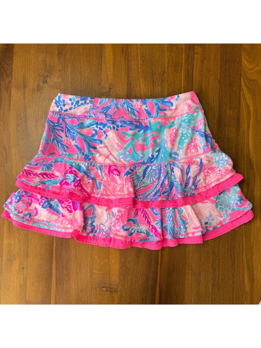 LILLY PULITZER Luxletic Skort Womens S Pink Blue Coral Ruffle Tennis Pickleball - Picture 2 of 10